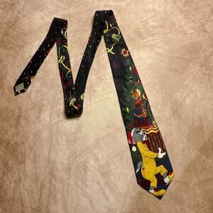 Vintage 90s Cartoon Corner Tom & Jerry Christmas Holiday Neck Tie Silk Winter